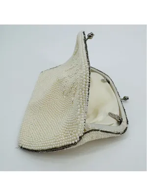 Vintage Beaded Pearl Kisslock Clutch Off-White Silver thumbnail 4