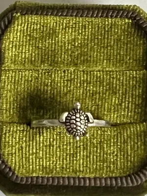 Cute Turtle Ring Stainless Steel Silver Size 6 Green thumbnail 2