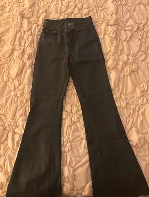 American Eagle Black Leather Pants Flared thumbnail 1