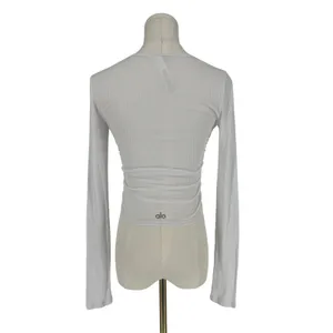 Alo Yoga Gather Long Sleeve White Ribbed Ruched Crop Top XS thumbnail 12