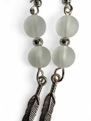 Handmade Frosted Bead Feather Earrings thumbnail 3