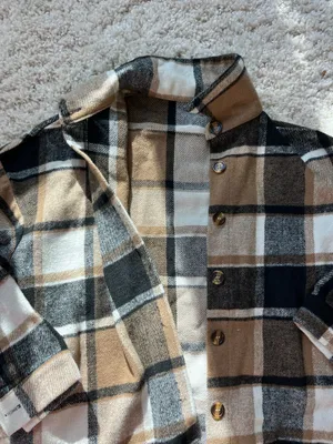 Cream & brown plaid button up jacket Multiple Size M thumbnail 2