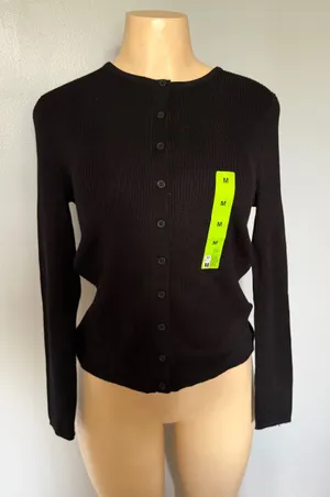 Primark Black Ribbed Button-Up Cardigan thumbnail 1