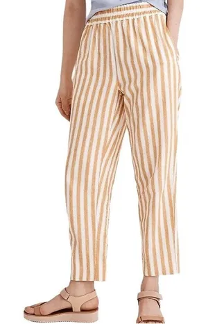 Madewell Tapered Huston Crop Pants Linen Pull-On Stripe Yellow White Small thumbnail 1