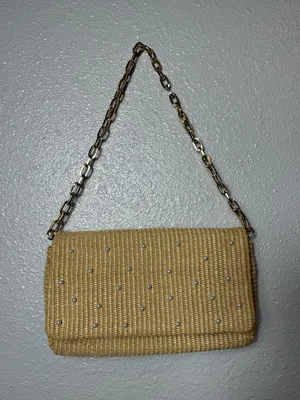 NWOT Shiraleah Raffaella Pearl Shoulder Crossbody‎ Bag Natural Woven Straw Chain thumbnail 1