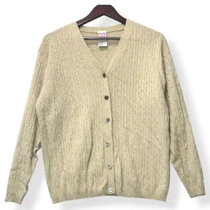 Vtg Mondi Women Cardigan Beige L 100% 2-Ply‎ Cashmere Cable Knit Quiet Luxury thumbnail 2