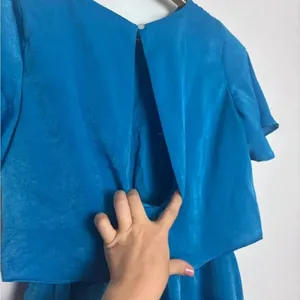 Zara Turquoise Blue NWT Ruffled Satin Effect Mini Dress thumbnail 7