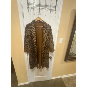 Zara Join Life Leopard Print Faux Leather Overcoat M Open Front Lined Pockets thumbnail 5