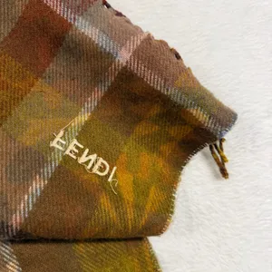FENDI Multicolor Geometric Abstract Scarf Embroidered Logo Fringe Bohemian Fall thumbnail 6