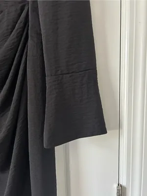 ASOS Black Draped Side Ruching Tulip Hem Long Sleeve Dress V Neck thumbnail 2