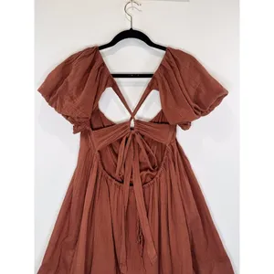 Free People Women Dress Brown Marina Mini Puffed Tie Back A Line Boho Chic Small thumbnail 10