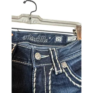 Miss Me Bootcut Jeans Dark Wash White Contrast Stitch Rhinestone Flap Pocket 25‎ thumbnail 2