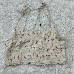 Free People Floral Smocked Crop Top Ivory Boho Tie Strap XS Cottagecore Tank thumbnail 1