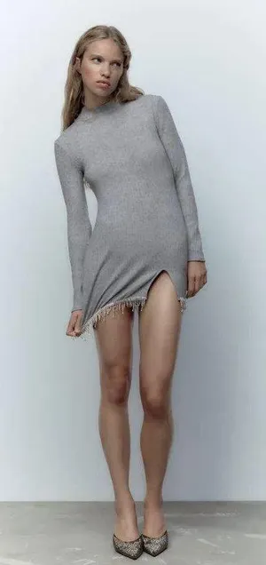 dress mini jewel rhinestone party ribbed sweater turtleneck thumbnail 4