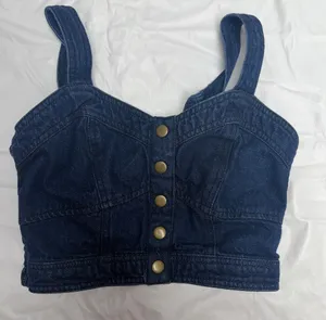 Lone Star Denim Corset Bustier Crop Top Smocked Back Size S thumbnail 1