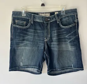 BKE Payton Jean Shorts Dark Wash Contrast Denim Bermuda Lightly Distressed thumbnail 1