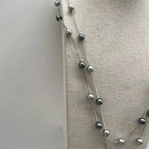 Premier Designs Silver tone metal Crystal bead Black pearl faux Necklace Quality 30” thumbnail 9