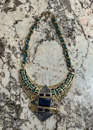 Women’s Blue Green Gold Bib Necklace thumbnail 1