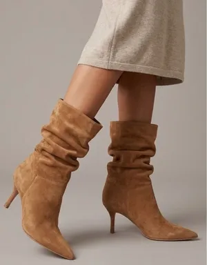 Nine West Tan Faux Suede Slouchy Pointed Toe Kitten Heel Boots Size 6M thumbnail 1