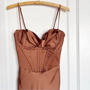 House of CB • Myrna Chocolate Satin Corset Slip Dress brown bustier boned bodice thumbnail 5