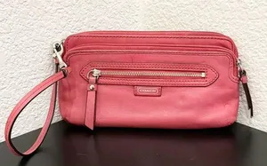 Coach Coral Daisy Leather Double Zip Wallet Wristlet thumbnail 1