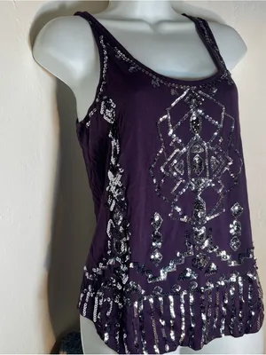 Express Women's Purple Sequin Embellished Tank Top. Size S/P thumbnail 2