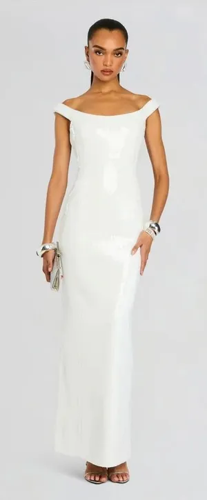 Retrofête Jazmina White Sequin One-Shoulder Gown – Size Small‎ – NWT thumbnail 1