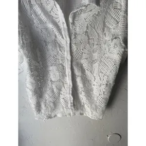 Peach White Lace Crochet Button Down Short Sleeve Shirt Top L Coquette Victorian thumbnail 3