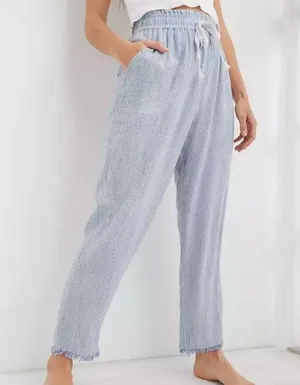 Aerie Real Good Gauze Striped High Waisted Pants Size Medium blue white boho thumbnail 1