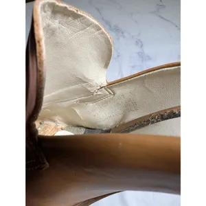 Vtg 1990s Franco Sarto Camel Tan Leather Block Heel Square Toe Mules Sz 8.5 thumbnail 5