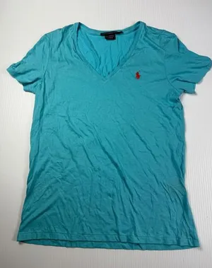 Ralph Lauren Sport V-Neck Pima‎ Cotton Tee Shirt Red Logo Large thumbnail 1