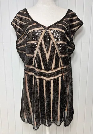 Metme Black Sequin V-Neck Evening Top‎ Size XXL thumbnail 1