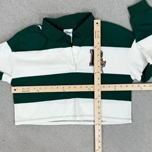 Disney Bambi Y2K Rugby Stripe‎ Cropped Polo Shirt Green White Small Long Sleeve thumbnail 12