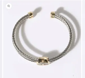 Cross Detail Twisted Double Wire Cuff Bangle Bracelet Silver thumbnail 4