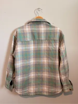 Ladies Plaid Flannel Button Up Shacket Womens Medium Long Sleeves Fall Colorful thumbnail 3