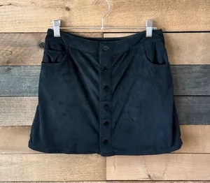 Express Black Button Front Mini Skirt Pockets Casual Preppy Size 6 Cotton thumbnail 1
