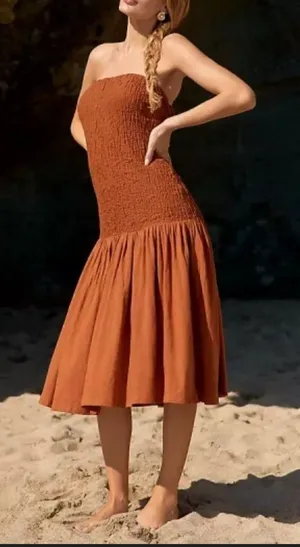 Anthropologie CELANDINE Strapless‎ Popcorn Midi Dress Burnt orange midi dress thumbnail 1