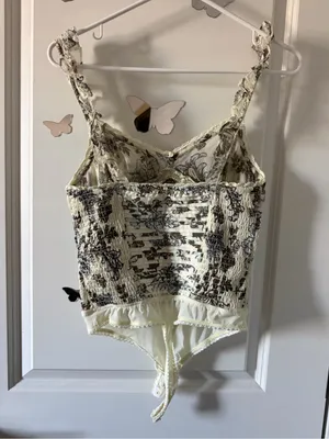 Free People Cream Floral Smocked Bodysuit Tank thumbnail 2