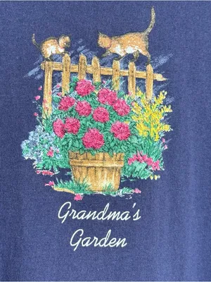 Vintage Bobbie Brooks Woman T Shirt Grandma’s Garden Plus Size 26/28 Cats Birds thumbnail 6