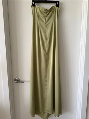 Sabo Skirt Olive Green Ruched Satin Maxi Dress thumbnail 4