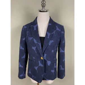 Ann Taylor The Newbury Blazer Navy Floral Jacquard Gold Button Jacket Sz 4 thumbnail 2
