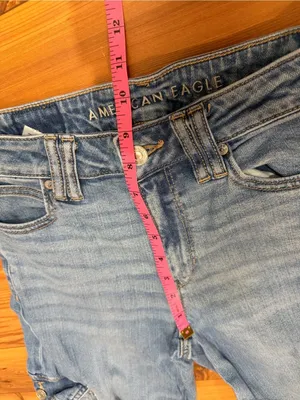American Eagle Super High Rise Baggy Wide Leg Cargo Jeans Size 000 Medium Wash thumbnail 9