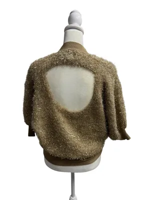 Maeve Violette Short-Sleeve Tinsel Pullover Sweater Metallic Gold Honey Small thumbnail 4