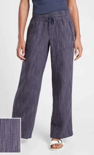 Athleta Cabo Linen Textured Wide Leg Pants Blue Flowy Beach Costal Athleisure thumbnail 1