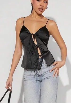 SheIn Tie Front Asymmetric Satin Cami Top thumbnail 3