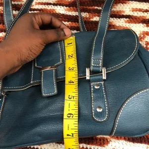 90s Vintage Y2K 2000s Navy Blue rectangular leather shoulder hand bag purse office siren corporate core #gothic #whimsygoth thumbnail 4