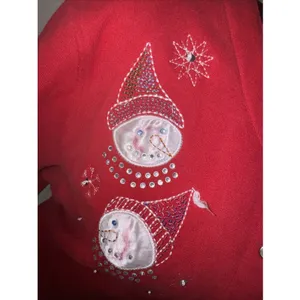 Y2K Snowmen W Snow Fleece‎ Sweater Snap Embroidered Red Classic Elements-sz L thumbnail 2