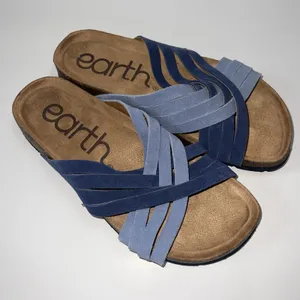 Earth Atlas Slide Sandals Women's 7.5M Blue Leather Comfort Footbed Arch Support thumbnail 2