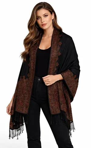 Lg Antique‎ Collectors Club RTM Beaded Shawl Cashmere Silk Blend Global Vintage thumbnail 1