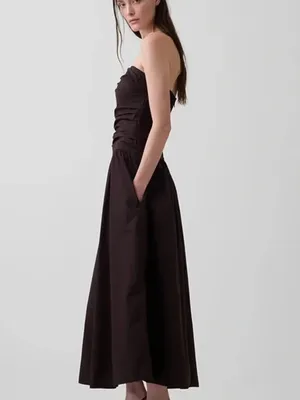 GAP Poplin Strapless Drop Waist Midi to Maxi Dress in Terra Brown Large $118 thumbnail 2